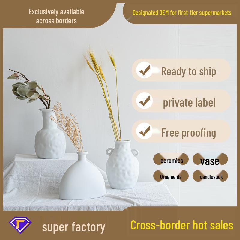 Handmade European Dried Flower Arrangement in Irregular Ceramic Vase for Living Room Decor