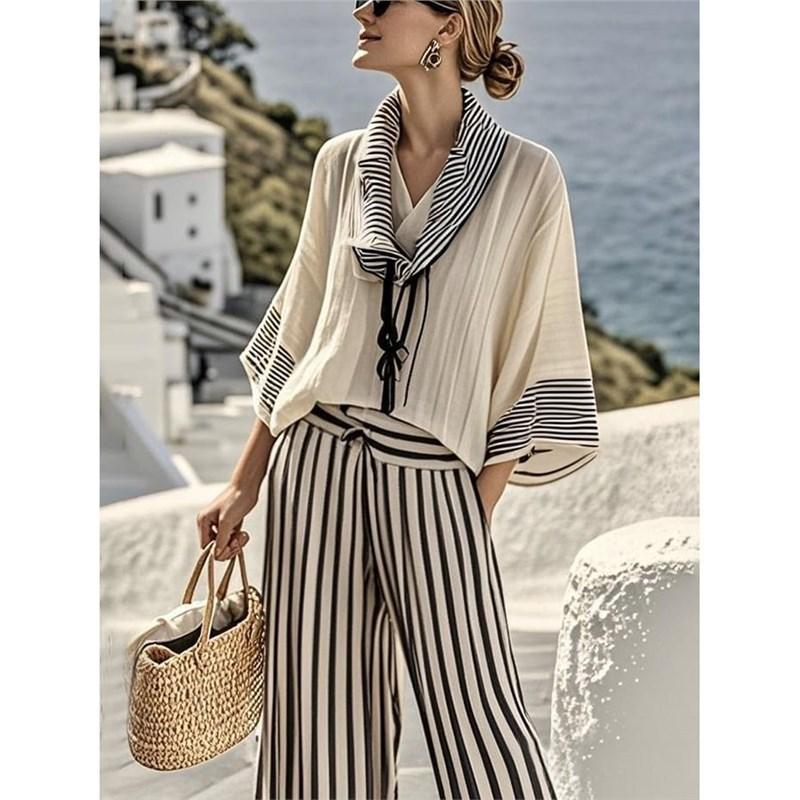 Y1 Short Sleeve Shirt Set Fashion Digital Printing Women's Loose Crew Neck Top High Waist Pants Two-piece Set