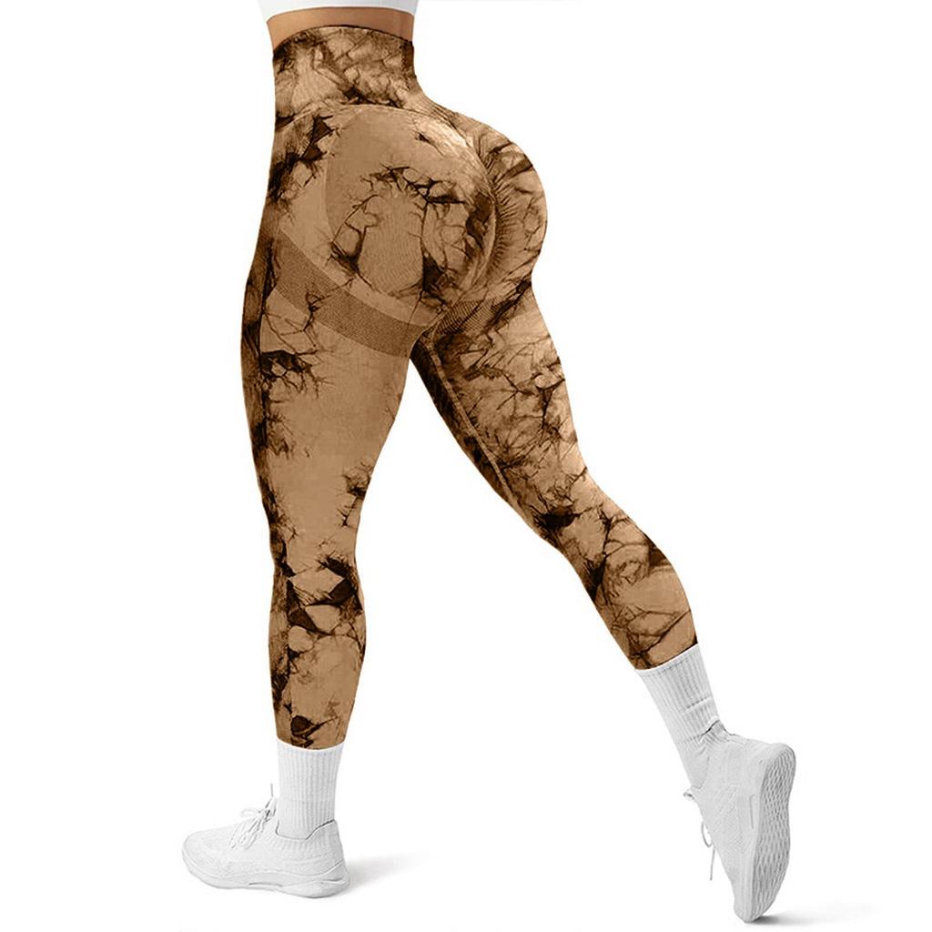 Women's Tie-Dye Peach Yoga Leggings - High Waist, Hip Lift, Sports & Running Fitness Pants