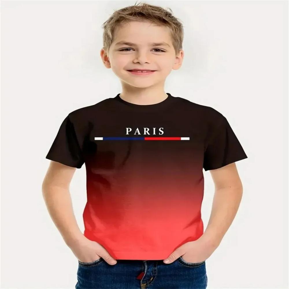 

Children s Simple Gradient 3D Digital Printed Boys Fashionable and Comfortable Round Neck Short Sleeved T-shirt 170