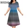 2026 Neue Damenkleider Sommer Mode Gestreift Gradient 3D Druckkleid Lässig Rundhals Kurzarm Locker Übergröße Kleid