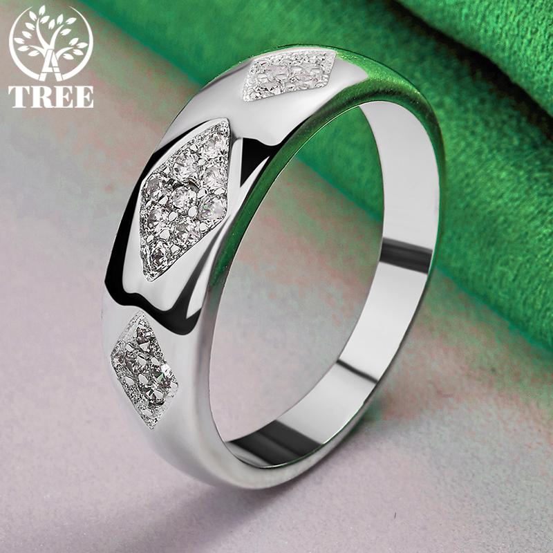 Hot 925 Sterling Silver Shiny Rhombus Zircon Ring For Women Man Party Wedding Engagement Birthday Christmas Gift Fashion Jewelry