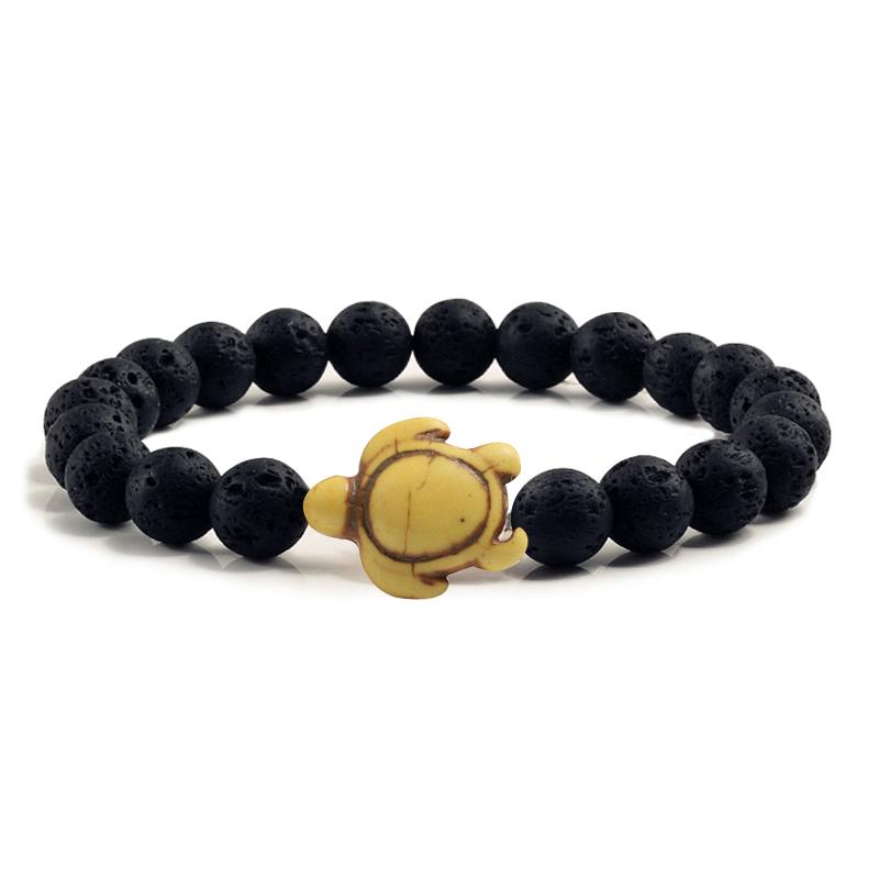 Bracciale con Perline Tartaruga Marina Estiva per Uomo Charms Braccialetti con Pietre Naturali Lava Nera Elastici Gioielli Boho da Donna Regali
