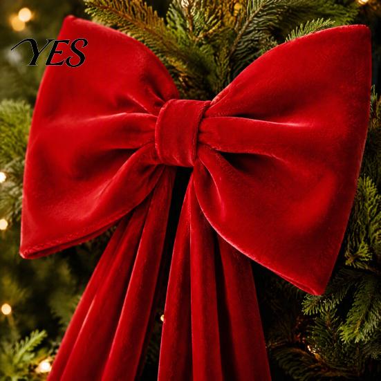 Winter Wedding Celebration Decor Large Velvet Christmas Tree Topper Bow, Giant Bow with Long Red Bows for Fireplace Streamers Room Wall Backdrop,