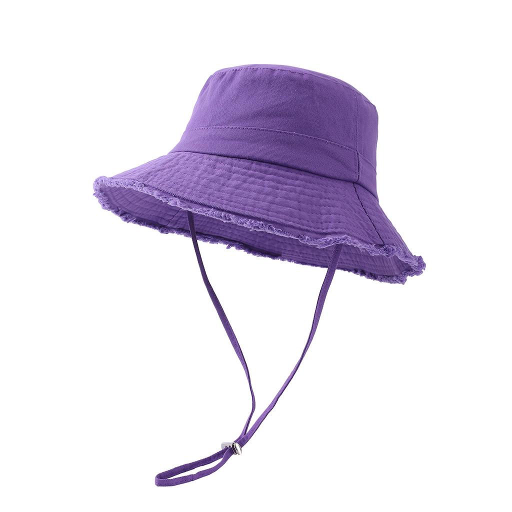 Custom Printed Logo Cotton Outdoor Sunscreen Fisherman Hat Men'S And Women'S Fashion All Matching Solid Color Raw Edge Visor