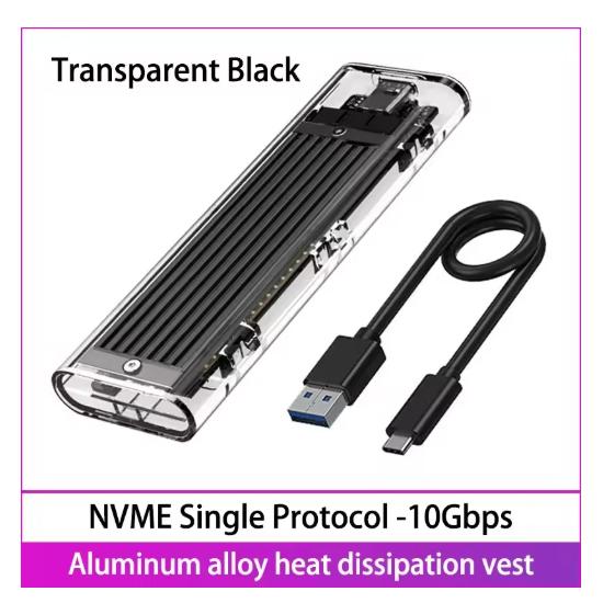 M.2 NVMe SSD Enclosure USB3.1 Gen2 External SSD Case Clear Hard Drive Adapter 10Gbps M.2 NVMe to USB Adapter Support UASP for PCIe NVMe SSD