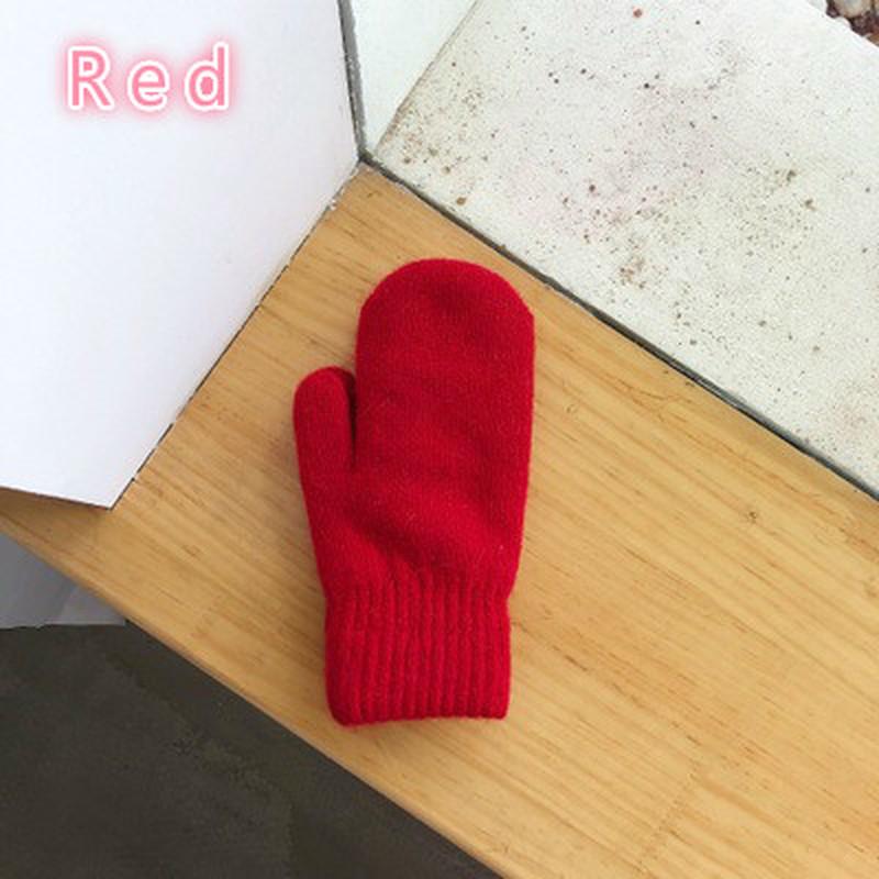 

1 пара двухслойных перчаток из кроличьей шерсти, женские зимние корейские однотонные зимние женские перчатки на все пальцы, варежки для девочек красный