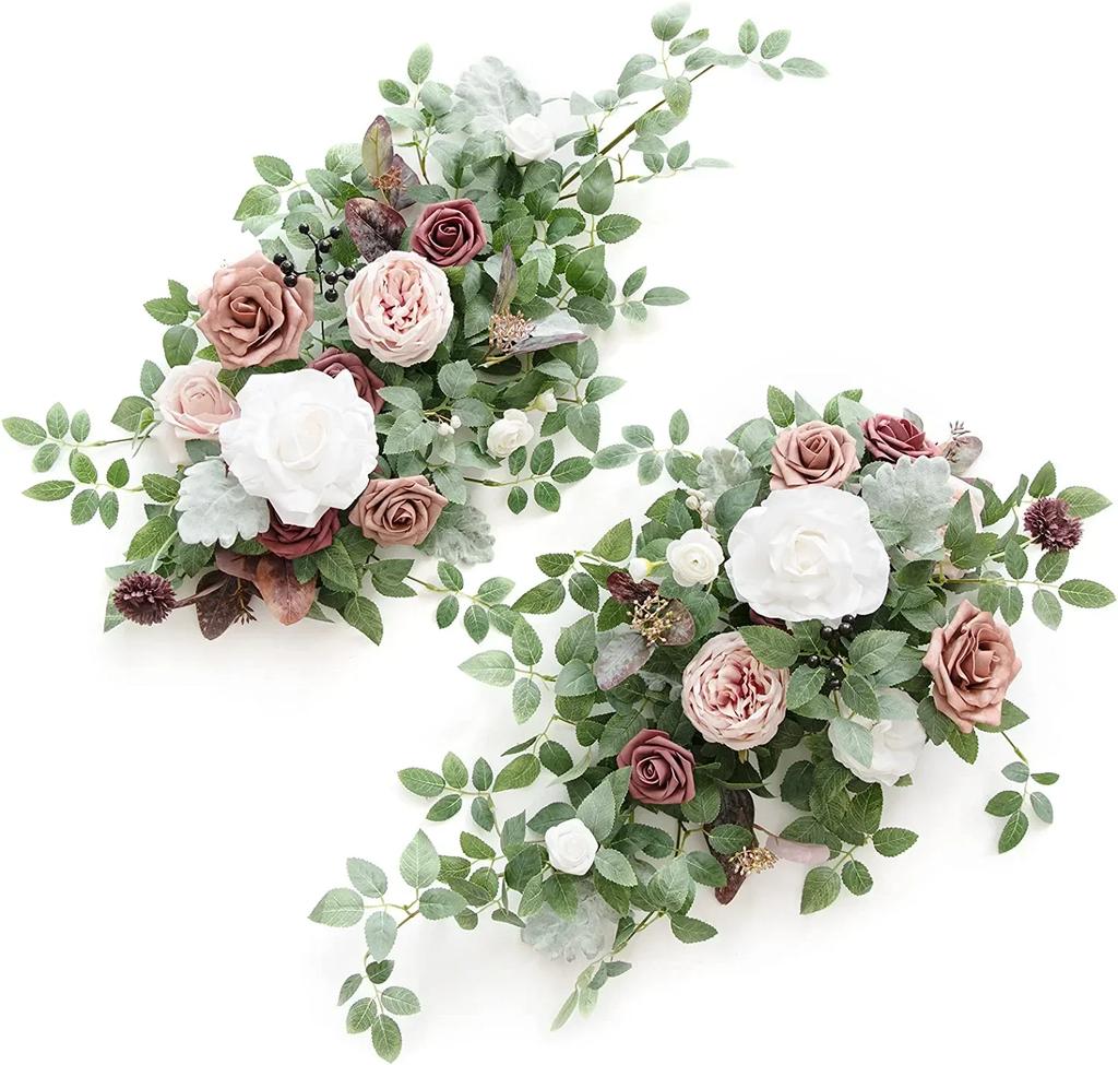 2PCS Artificial Floral Swags Centerpieces Wedding Flower Greenery Arrangements for Table Car Wall Window Arch Home Garden Decor