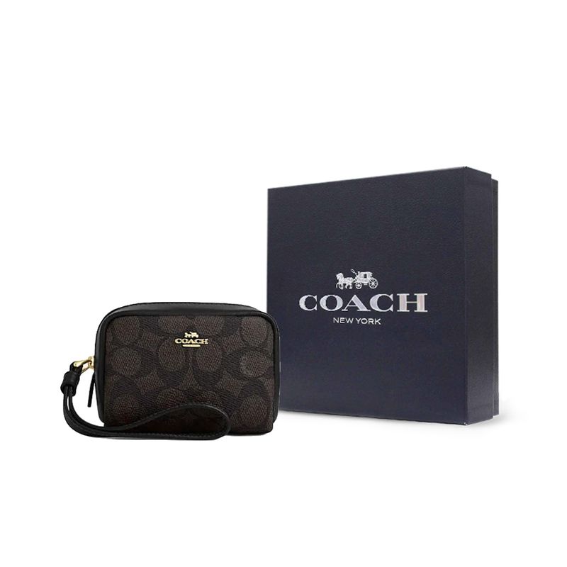 Coach 11 Markenlogo Metallreißverschluss Handgelenk-Clutch Mini Damen-Clutch Walnuss Schwarz CW907-IMXAQ