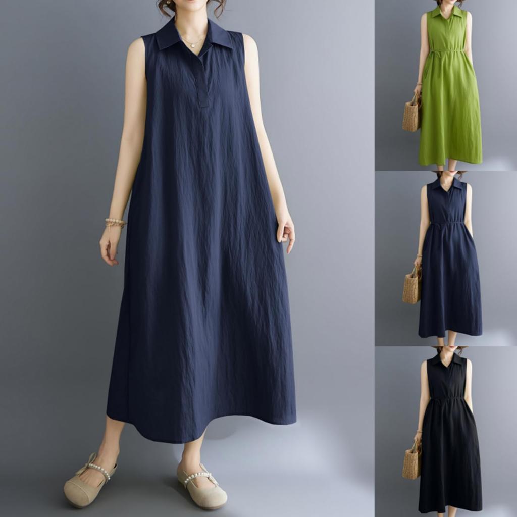 Long Dress for Polo Cooling Loose Slimming Everyday Summer [MSFQSNB] Women, Sleeveless, Neck, Fabric, Fit, Effect, Figure-Flattering, Comfortable,