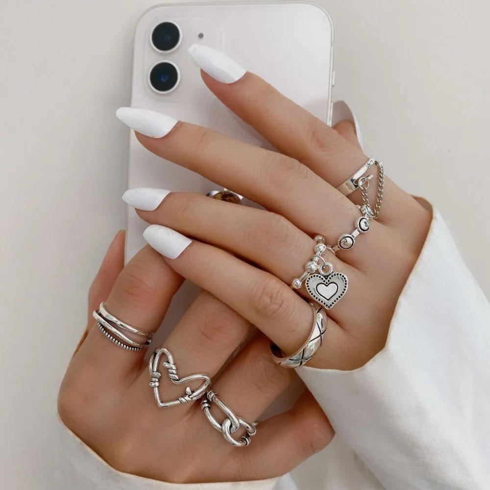 New Simple Design Rings Heart Tassel Shape Retro Distressed Opening Handmade Ring Fashion Fine Jewelry