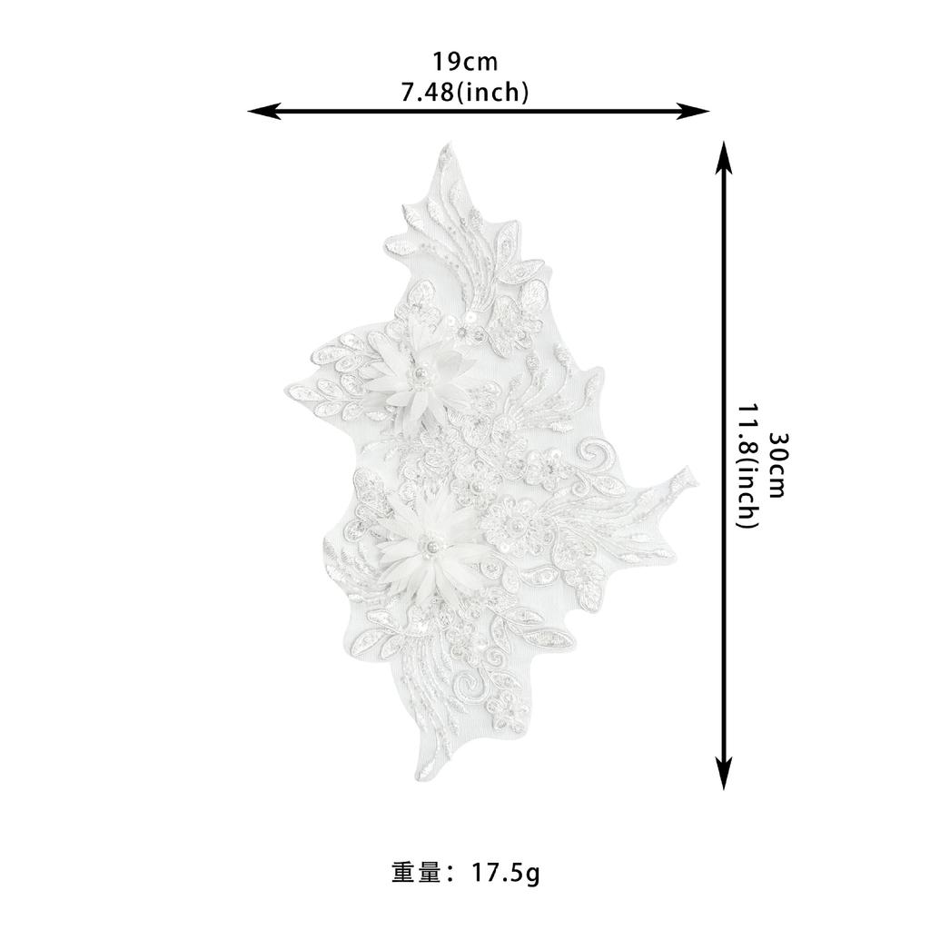 White Strand Bead Embroidery Three-Dimensional Flower Decoration Cloth Sticker Clothing Dress Wedding Bag Accessories Cloth Sticker Accessories