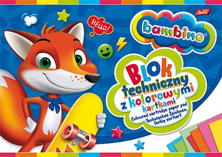 Bambino Blok Techniczny Z Kolorowymi Kartkami A4, 10 Kartek
