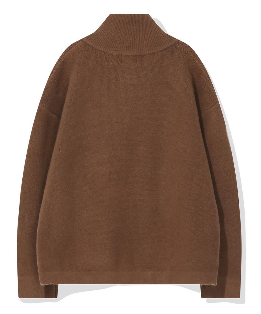 BEENTRILL Essential Turtleneck Two-Way Knit Zip-Up (Camel)