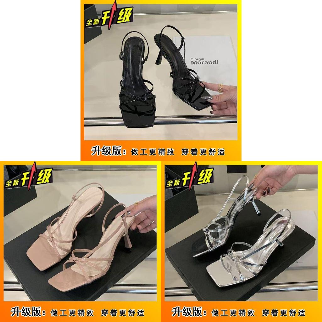 Elegant Summer Open Toe Sandals With Cross Straps For Women In Black Nude Silver