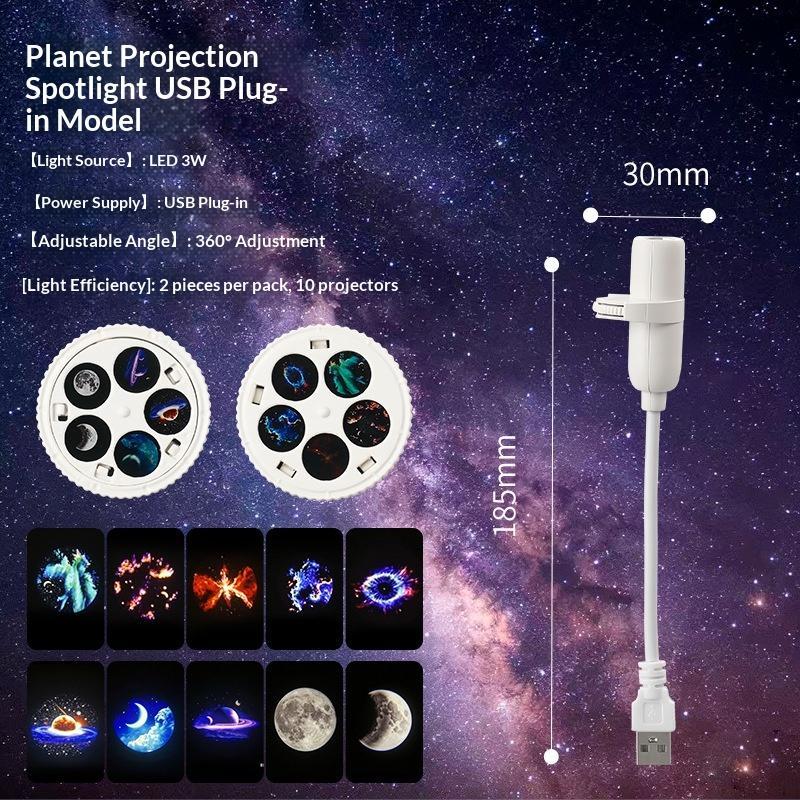 Usb Powered Galaxy Projector Multi Planet Patterns Flexible Neck For Bedroom Romantic Night Use