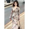 Generous and decent, beautiful skirt, vacation style, gentle temperament, advanced sense, thin, contrasting color printing, kinked dress for women