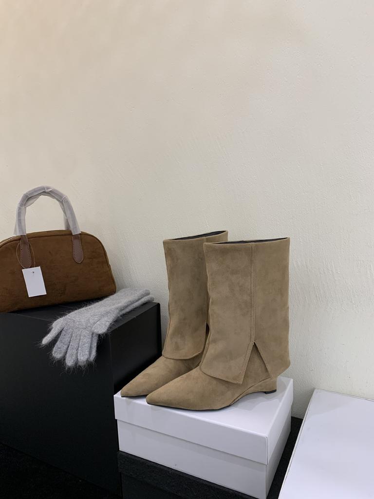 Wedge heel French retro pointed western cowboy boots women's boots autumn 2025 new tube pants tube boots