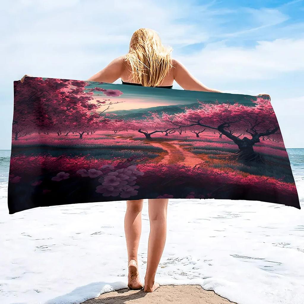 Pink Cherry Blossoms Branch Floral Pattern Soft Highly Absorbent Large Beach Towels Quick Dry Absorbent Bath Towels Blanket