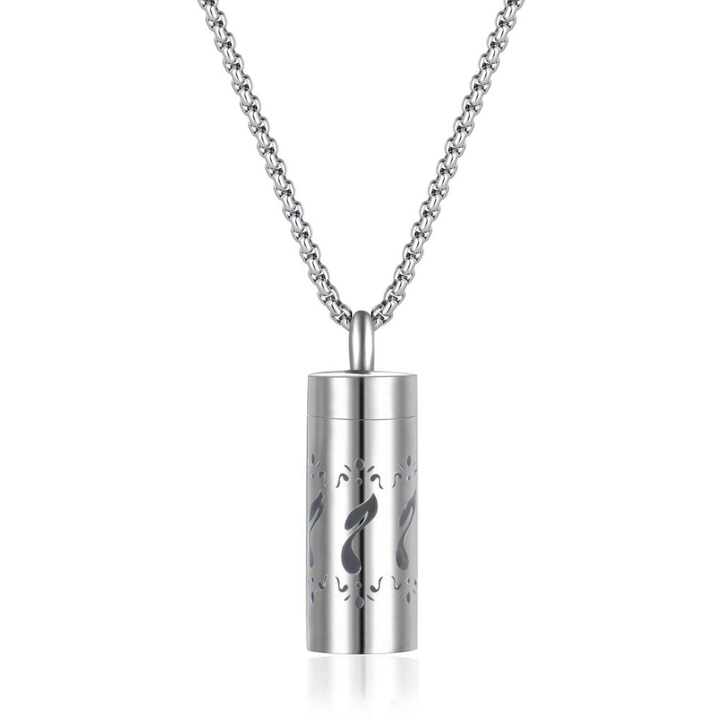 Stainless Steel Aromatherapy Pendant Necklace with Hollow Cylinder and Cross Pendant