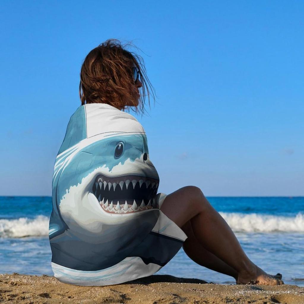Blue Shark Beach Towel,Oversized Pool Towels for Adults, Soft Plush Lightweight Travel Towel, Absorbent Beach Blanket for Pool