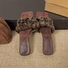 Fashion Bow Fluffy Slippers Autumn New Square Toe Open Toe Shaped Heel Kitten Shoes