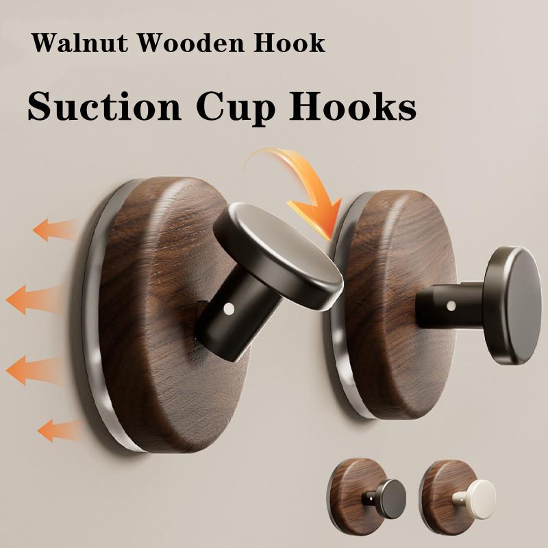 1/2pcs Walnut Wooden Wall Hook Suction Cup Hooks Punch Free Towel Hooks Hanger Kitchen Bathroom Hooks Home Storage Holder Hook