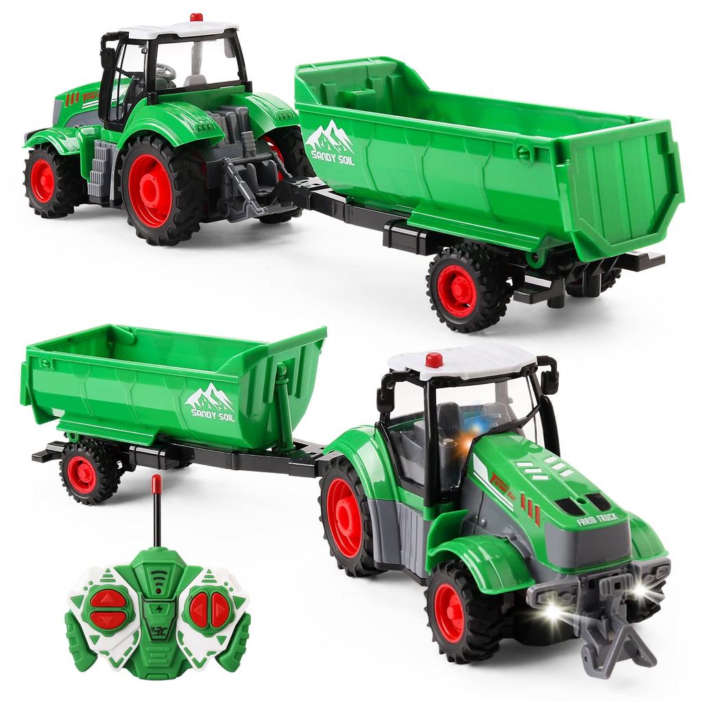 Remote Control Tractor Trailer, Green Agricultural Vehicle Toy, Kids Educational Gift, Farm Truck with Lights, Outdoor Fun.