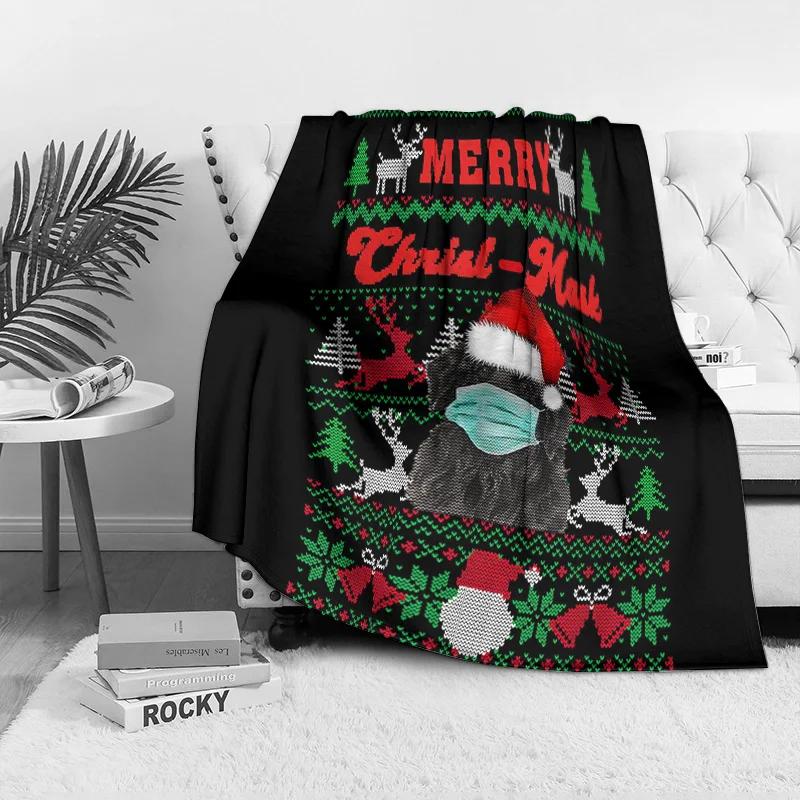 Merry Christ-Mask Fleece Blanket, Face Mask Santa Design with Reindeer Pattern, Humorous Pandemic Christmas Throw Decor 75x90cm