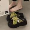 Small muffin thick-bottomed crossed slippers for women's outerwear 2025 summer new heightening one-word holiday beach sandals