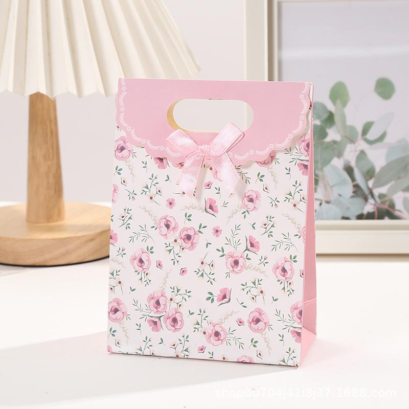 WTEMPO 12pcs Simple Floral Printed Paper Gifts Package Bags Bow Flip Handbags Multi-purpose Wedding Festivals Packaging Bags