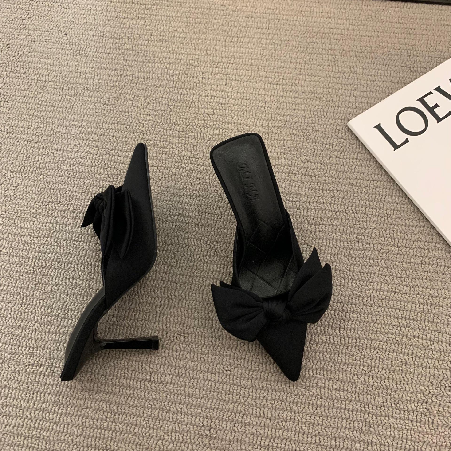 

Темпераментные туфли-лодочки на высоком каблуке, туфли-феи, модные туфли на тонком каблуке с закрытым носком и полушлепанцы для ношения летом 2025 года 37 чёрный