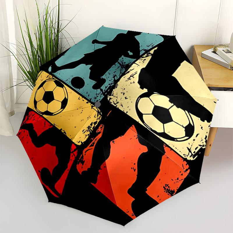 1pc Soccer Players Automatic Folding Umbrella, 8-Rib Durable Iron Frame, Compact Travel Umbrella for Women & Men 038