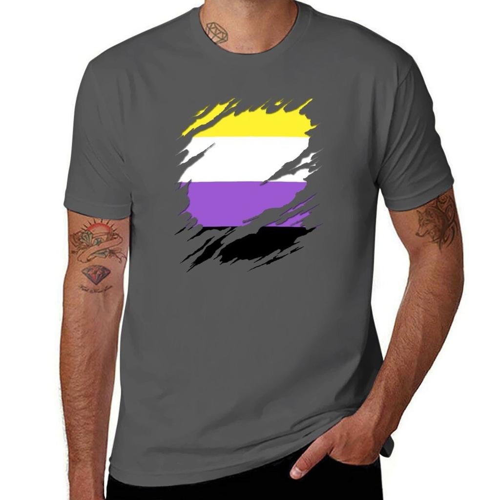 Nonbinary Pride Flag Ripped Reveal Tshirt Casual Loose Short Sleeve Tee For Unisex Tshirt