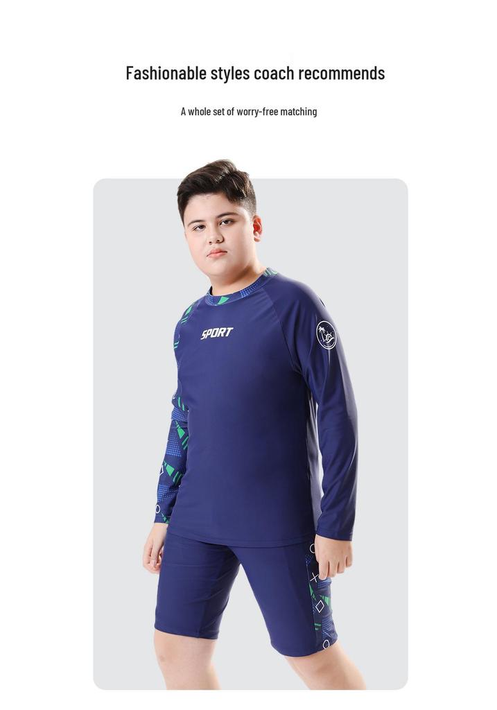 Plus Size Boys' Two-Piece Swimwear Set: Teen Swim Trunks & Top