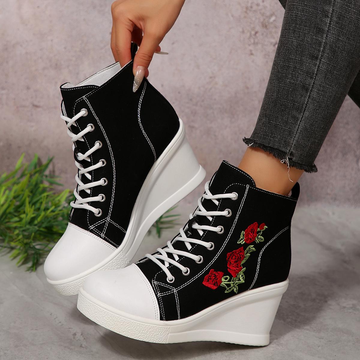 

Модные женские кроссовки на платформе до щиколотки, клинья, уличные, противоскользящие, женская обувь на шнуровке, новые модные кроссовки для ходьбы, женские zapatos de mujer 42 чёрный