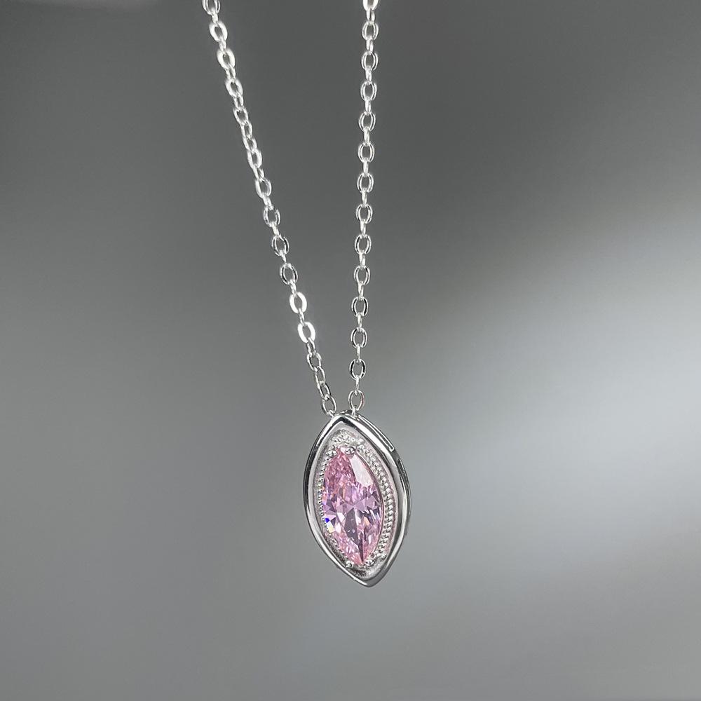 2026 Pink Marquise High-Carbon Diamond Necklace for Women - S925 Sterling Silver Clavicle Chain, Everyday Wear, Colorfast.