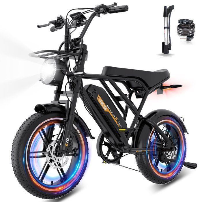 RCB G19 MINI Vélo Électrique 36V 13Ah Moteur max 630W Jusqu'à 80 km Capteur de Couple 7 Vitesses APP NFC Pneus Fat 16×4.0, Noir