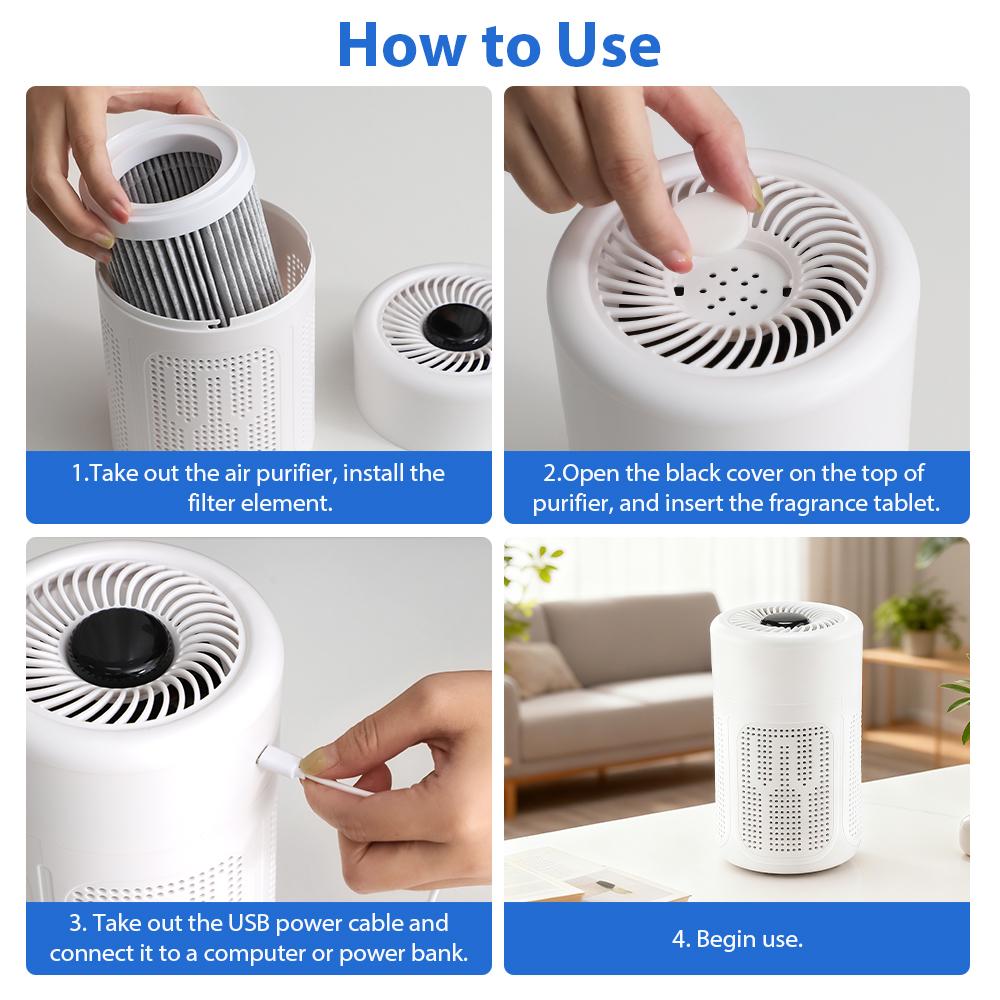 Portable Desktop Air Purifier HEPA Filter With Negative Ion Technology Eliminates Formaldehyde Odors Smoke Dust Particles