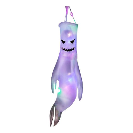 43 Inch Halloween Ghost Windsock Flags with LED Lights Outdoor Hanging Scary Light Up Ghost Wind Socks for Tree Yard Porch Garden Decor