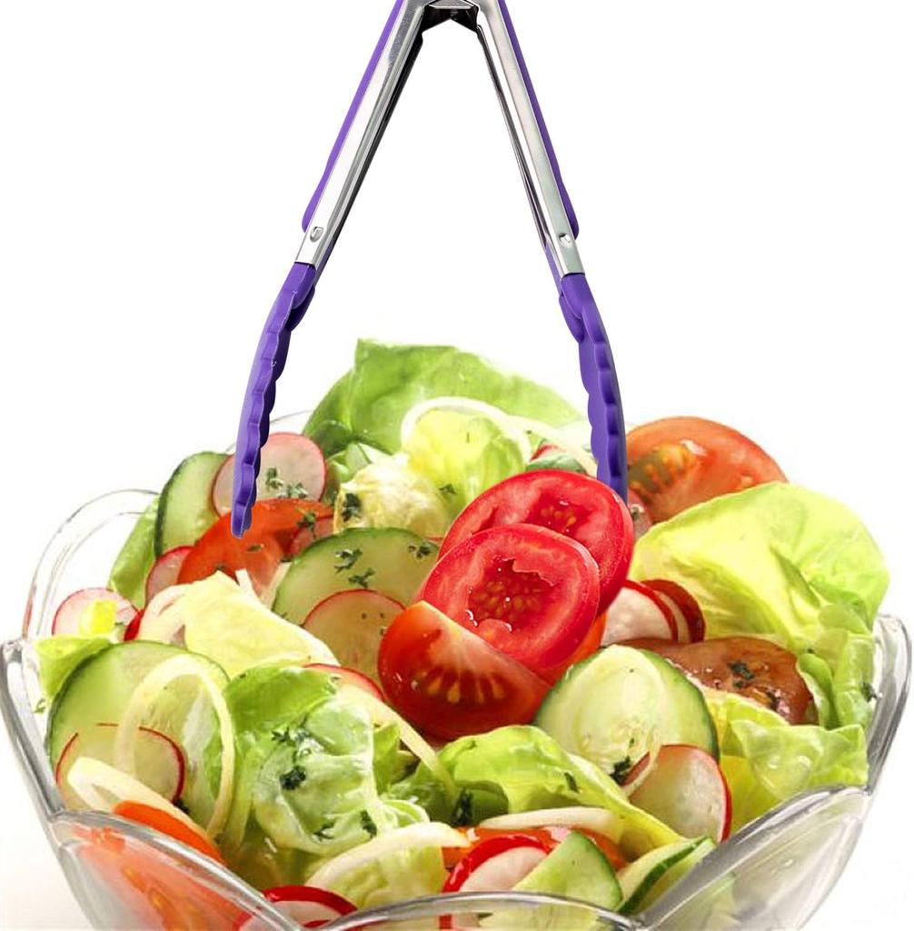 Cooking Silicone Tongs Non-slip Easy Grip Stainless Steel Salad Clips Heat-resistant Non-Stick Food Grade BBQ Tong Kitchen Tools