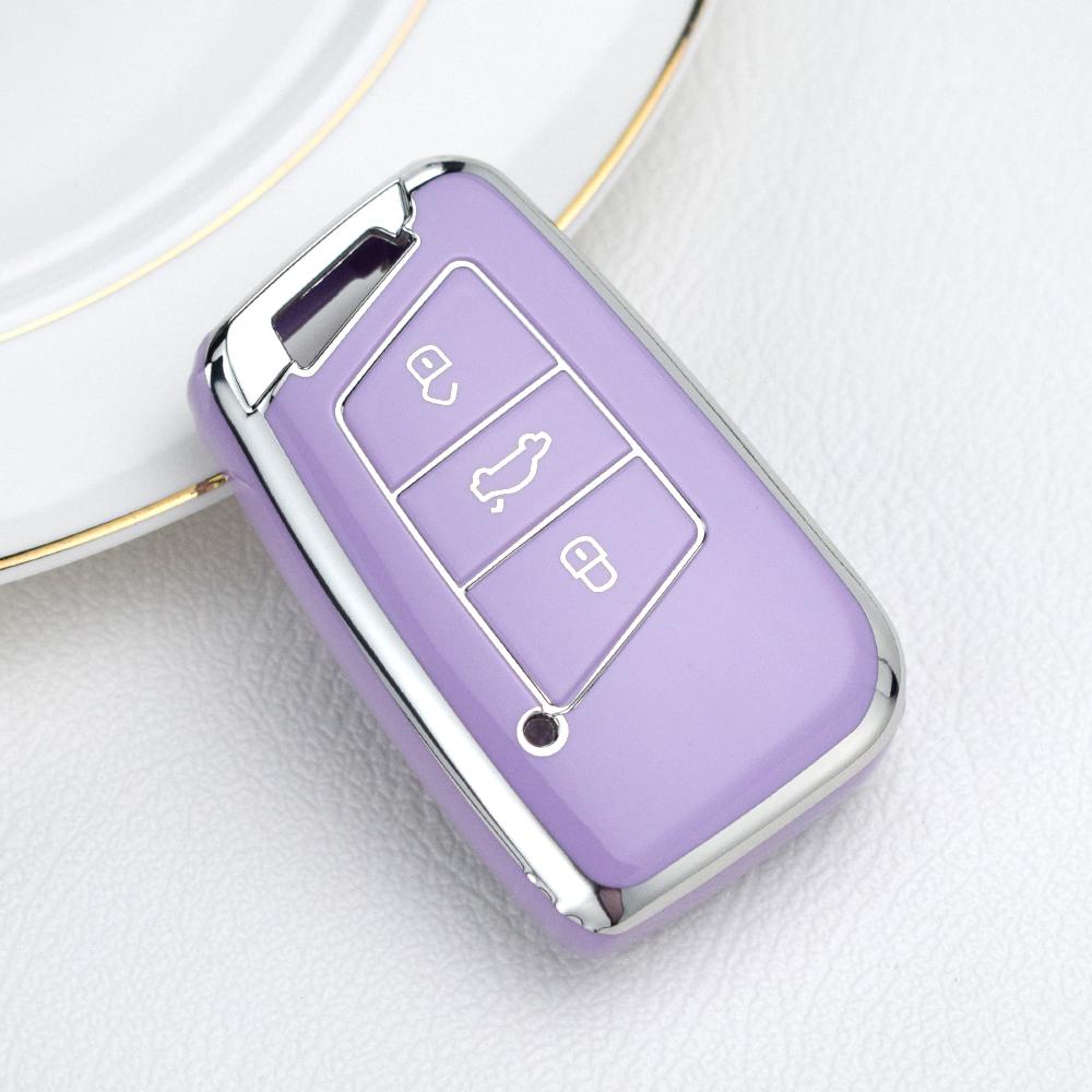 

Для Seat Для Volkswagen VW Polo Passat B8 Tiguan 2 Чехол для ключа автомобиля из ТПУ для Skoda Octavia Kodiaq Karoq Чехол-брелок фиолетовый