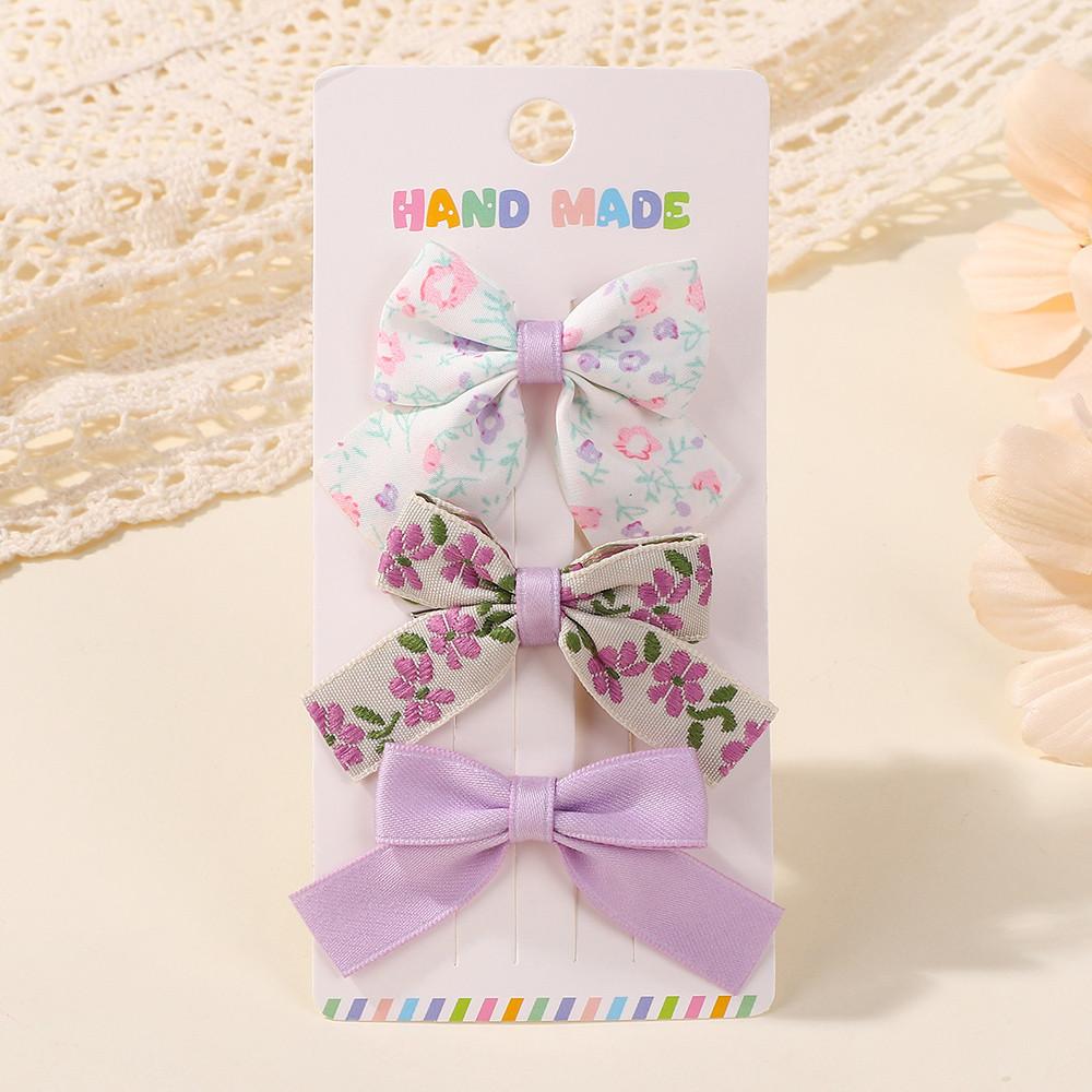 3Pcs/Set Sweet Cute Bows Hair Clip Fresh Printing Flower Checkered Hairgripes Lace for Girls Striped Yarn Barrette Gifts