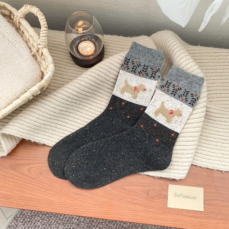 Vintage Puppy Wool Socks Thickened Thermal Socks Stockings Piled Up Socks Cute Plush Socks