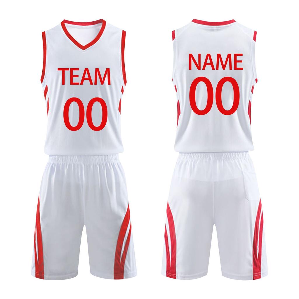 Men's Sleeveless V Neck Basketball Uniform Set Athletic Team Sportswear with Striped Side Panel Design for Training