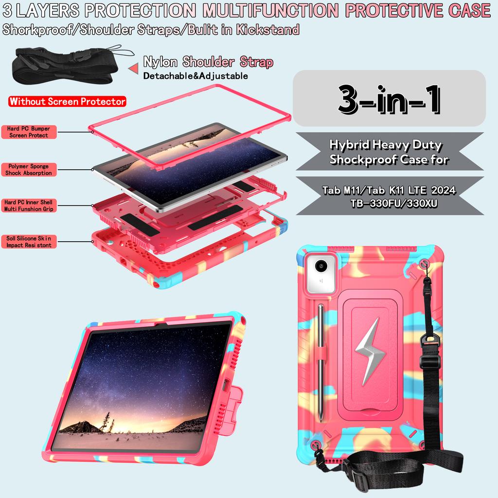 Hybrid Case for Lenovo Xiaoxin Pad 11 2025 2024 Idea Tab K11 Gen2 M11 TB335FC TB336FU TB330FU TB331FC Built-in Kickstand Cover