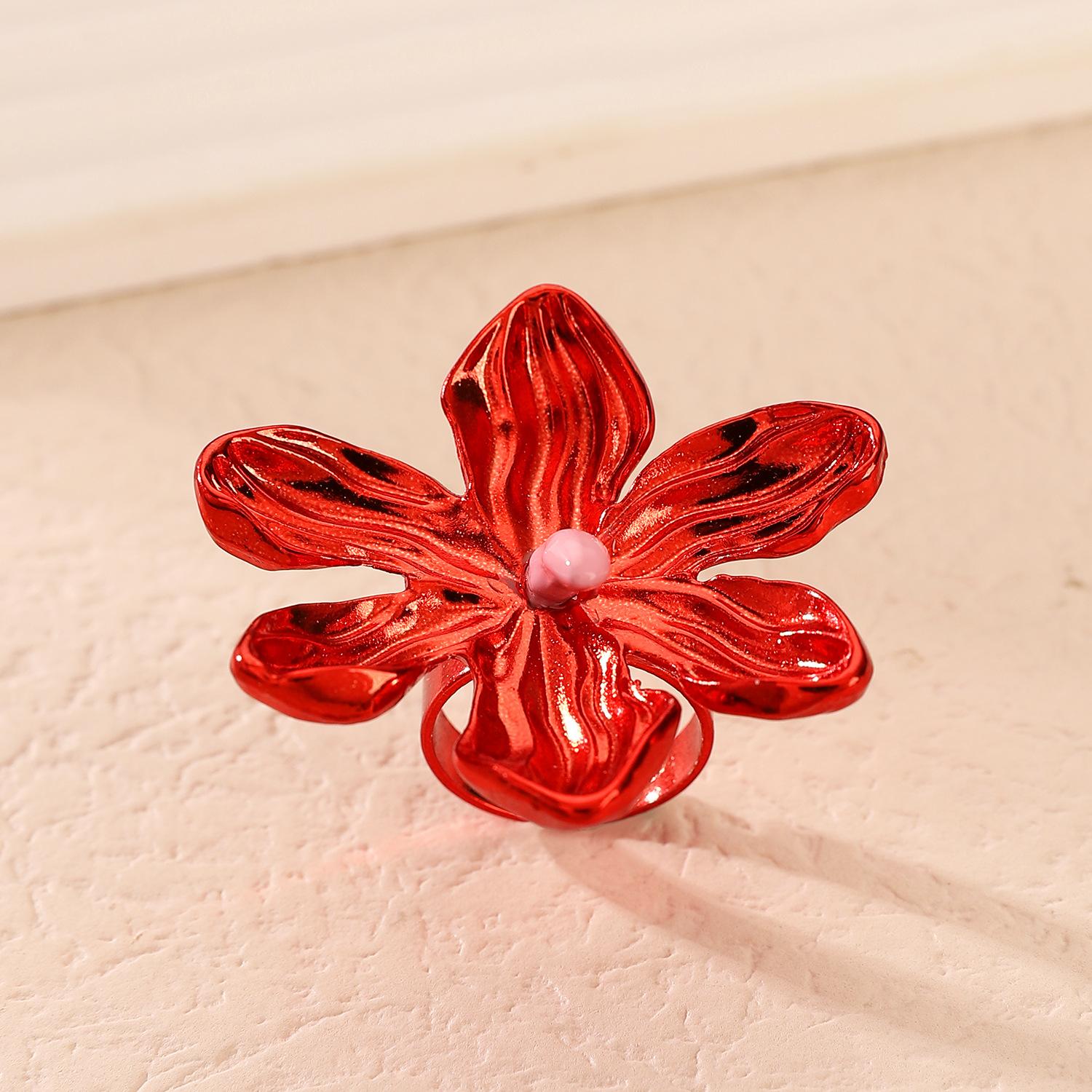 

Ретро мода креативный дизайн красочное кольцо преувеличенный цветок металлическое кольцо женщины 1 pcs красный