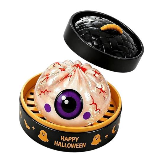 Stress Relief Gadget 1/5/6Pcs Halloween Dumpling Squeezing Toy with Steamer Pumpkin Ghost Eyeball Toys Skeleton Bun for Kids Adults Party