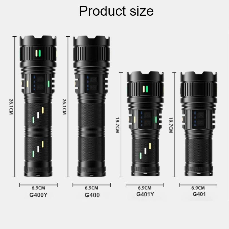 Powerful USB Rechargeable LED Flashlight Tactical Zoom Torch with Power Display Strong Light 100W Camping Emergency Lantern
