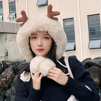 Winter Hat Women's Korean Version Cute Antlers, Ear Protectors, Plush Hat, Christmas Hat, Plush and Thickened Lei Feng Hat, Thermal Hat